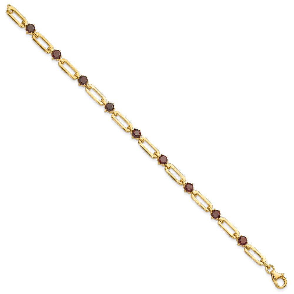Sterling Silver Gold-tone 5mm 4.05GA Garnet Paperclip Chain Bracelet QX993GA