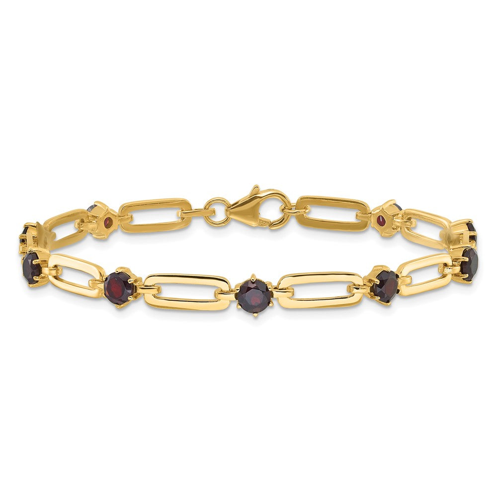 Sterling Silver Gold-tone 5mm 4.05GA Garnet Paperclip Chain Bracelet QX993GA