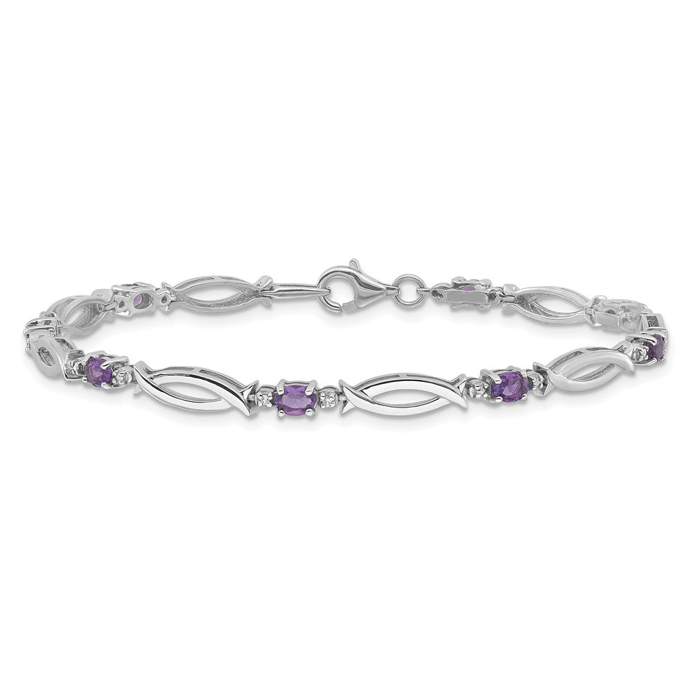 Sterling Silver Rhodium-plated Amethyst and Diamond 7.25in Bracelet QX994AM