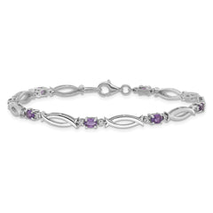 Sterling Silver Rhodium-plated Amethyst and Diamond 7.25in Bracelet QX994AM