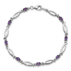 Sterling Silver Rhodium-plated Amethyst and Diamond 7.25in Bracelet QX994AM
