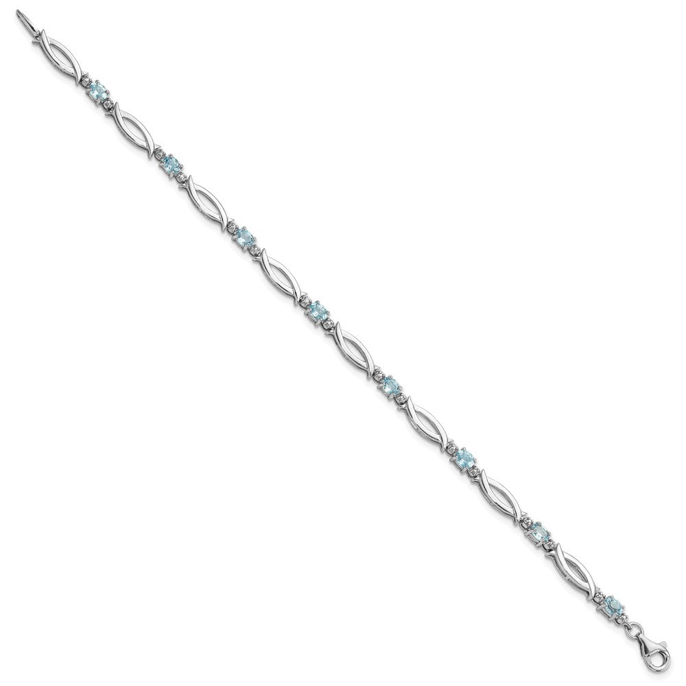 SS Rhodium-plated Light Swiss Blue Topaz and Diamond Bracelet QX994BT