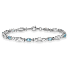 SS Rhodium-plated Light Swiss Blue Topaz and Diamond Bracelet QX994BT