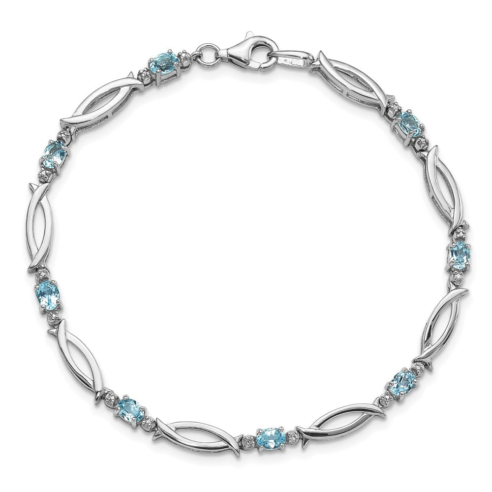 SS Rhodium-plated Light Swiss Blue Topaz and Diamond Bracelet QX994BT