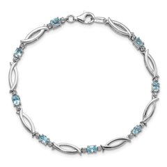 SS Rhodium-plated Light Swiss Blue Topaz and Diamond Bracelet QX994BT