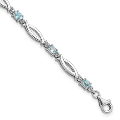 SS Rhodium-plated Light Swiss Blue Topaz and Diamond Bracelet QX994BT