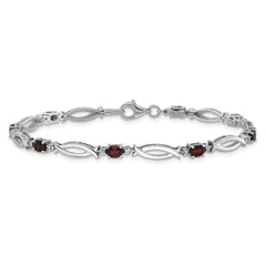 Sterling Silver Rhodium-plated Garnet and Diamond 7.25in Bracelet QX994GA