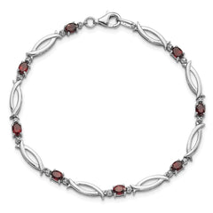 Sterling Silver Rhodium-plated Garnet and Diamond 7.25in Bracelet QX994GA