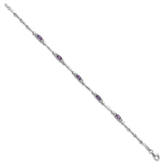 SS Rhodium-plated Amethyst and Diamond Heart 7.5in Bracelet QX995AM