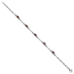 Sterling Silver Rhodium-plated Garnet and Diamond Heart 7.5in Bracelet QX995GA