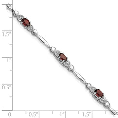 Sterling Silver Rhodium-plated Garnet and Diamond Heart 7.5in Bracelet QX995GA