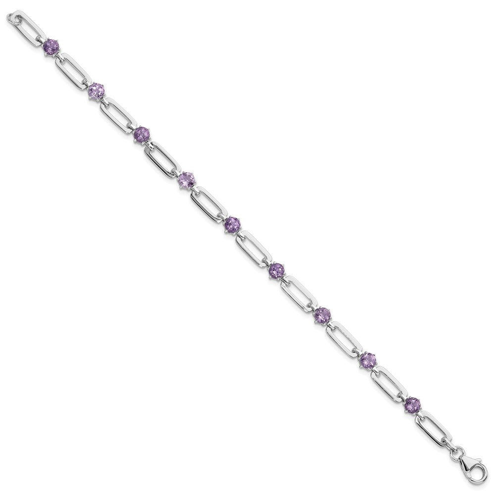 SS Rhod-plated 5mm 3.42AM Amethyst Paperclip Chain Bracelet QX996AM