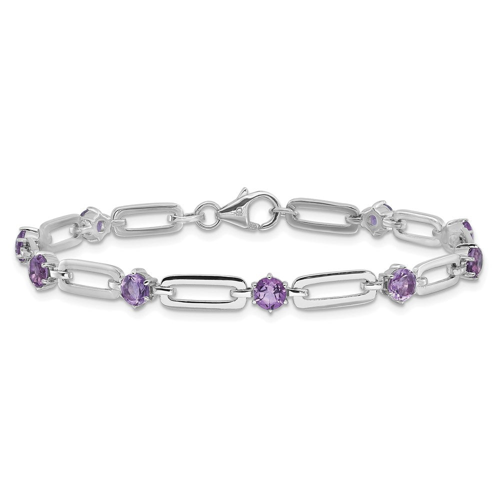 SS Rhod-plated 5mm 3.42AM Amethyst Paperclip Chain Bracelet QX996AM