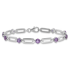 SS Rhod-plated 5mm 3.42AM Amethyst Paperclip Chain Bracelet QX996AM