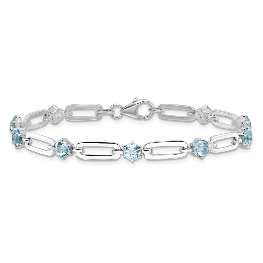 SS Rhod-plated 5mm 3.78BT Blue Topaz Paperclip Chain Bracelet QX996BT