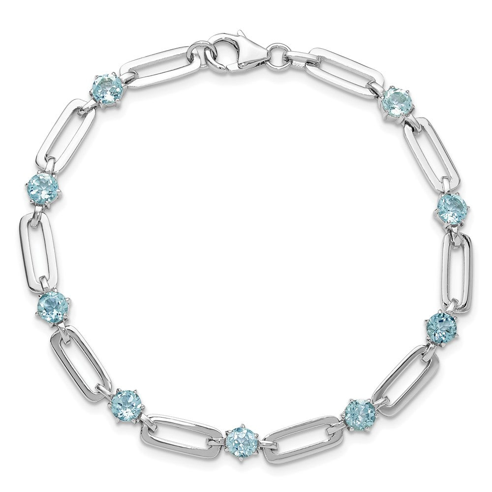 SS Rhod-plated 5mm 3.78BT Blue Topaz Paperclip Chain Bracelet QX996BT