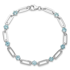 SS Rhod-plated 5mm 3.78BT Blue Topaz Paperclip Chain Bracelet QX996BT