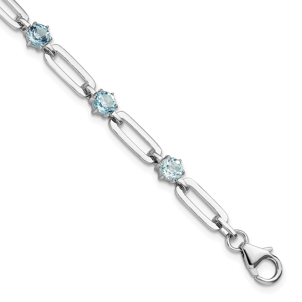 SS Rhod-plated 5mm 3.78BT Blue Topaz Paperclip Chain Bracelet QX996BT
