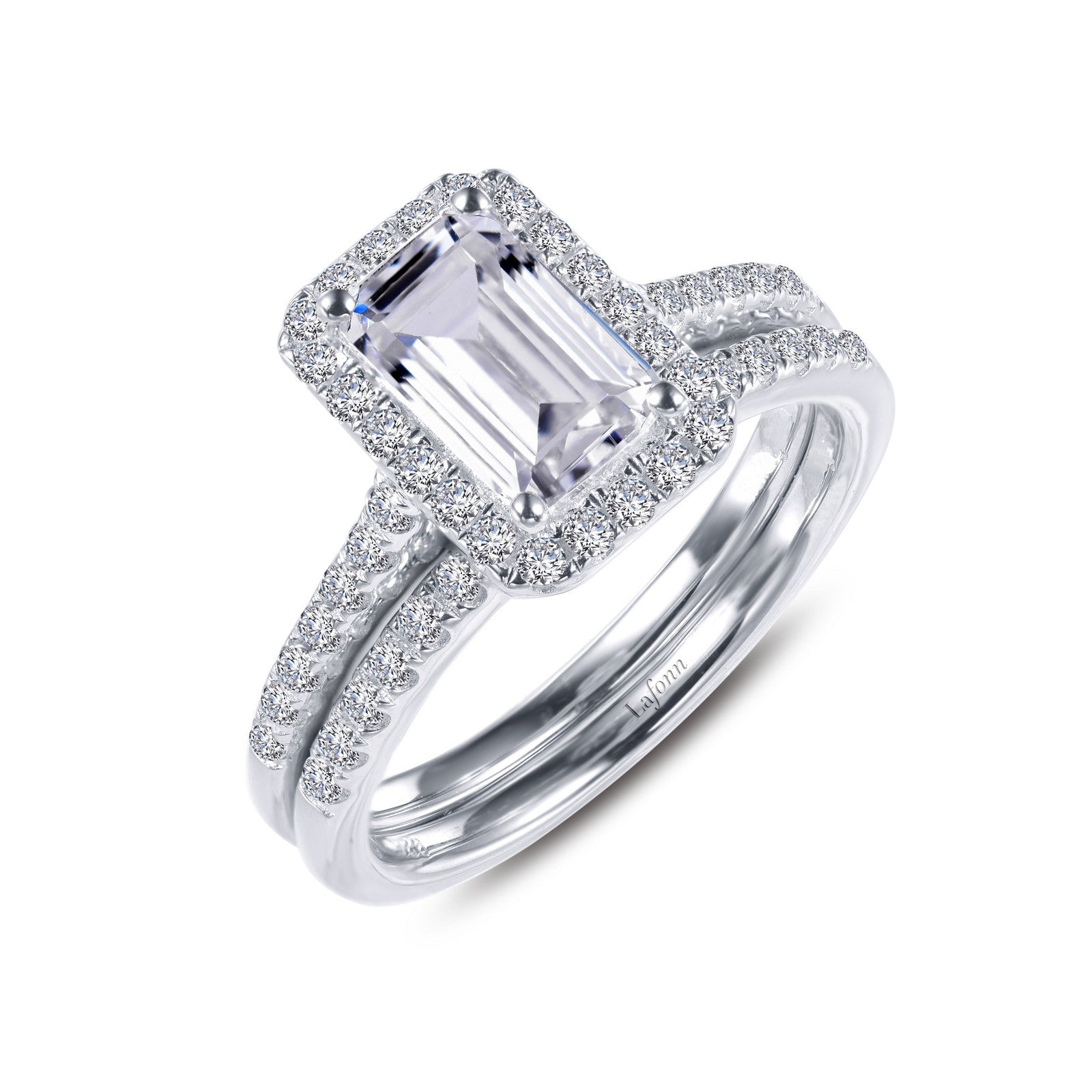 LAFONN Emerald-Cut Halo Wedding Set R0326CLP05