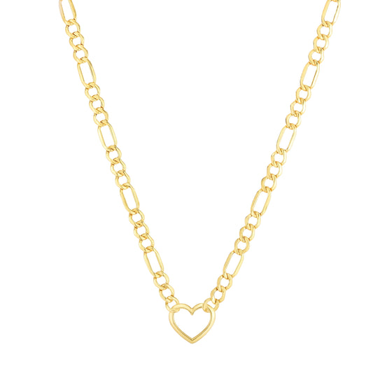Yellow Gold Polished Figaro Link Fashion Necklace
