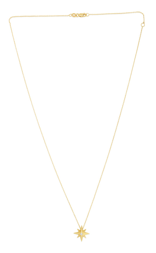 Yellow Gold Polished Moon & Stars Necklace