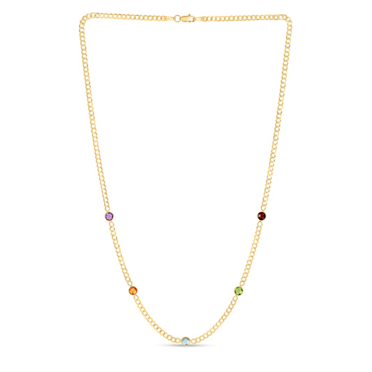 Yellow Gold Polished Gemstone Fancy Chains Necklace
