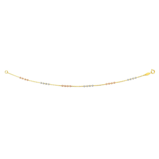 Tri-color Gold Diamond Cut/ Textured Pallina Beads Necklace