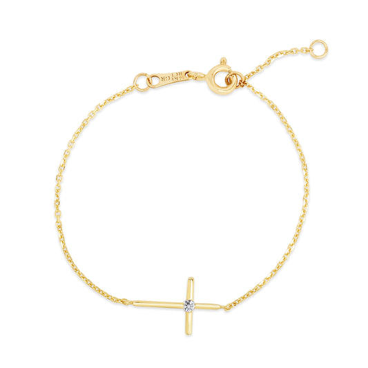 Royal Chain 14K Gold CZ Side Cross Bracelet RC9768