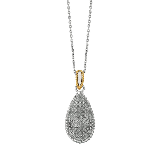 Two-tone Gold & Sterling Silver Diamond Cut/ Textured Gold & Diamond Fashion Necklace