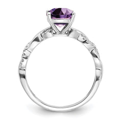 Sterling Silver Rhodium-plated Amethyst and Diamond Ring