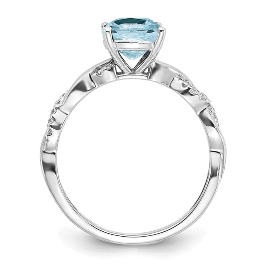 Sterling Silver Rhodium-plated Aquamarine and Diamond Ring