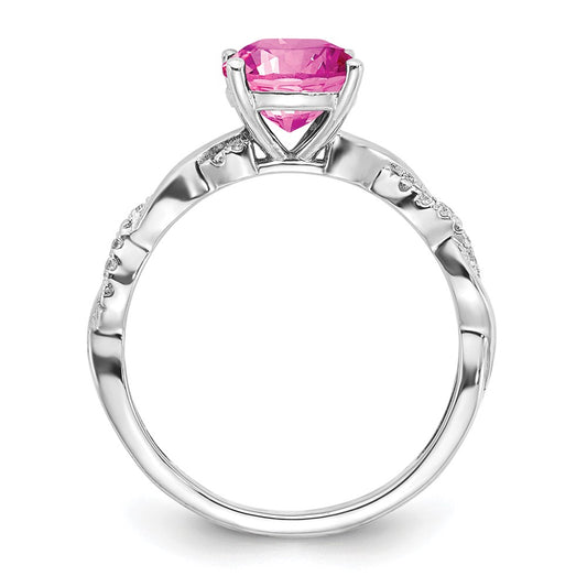 Sterling Silver Rhodium-plated Created Pink Sapphire and Diamond Ring
