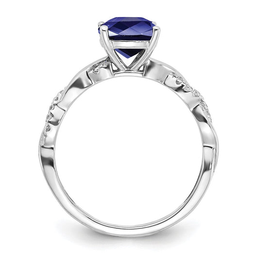 Sterling Silver Rhodium-plated Created Sapphire and Diamond Ring