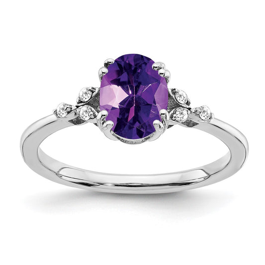 Sterling Silver Rhodium-plated Amethyst and Diamond Ring