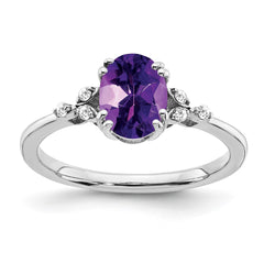Sterling Silver Rhodium-plated Amethyst and Diamond Ring