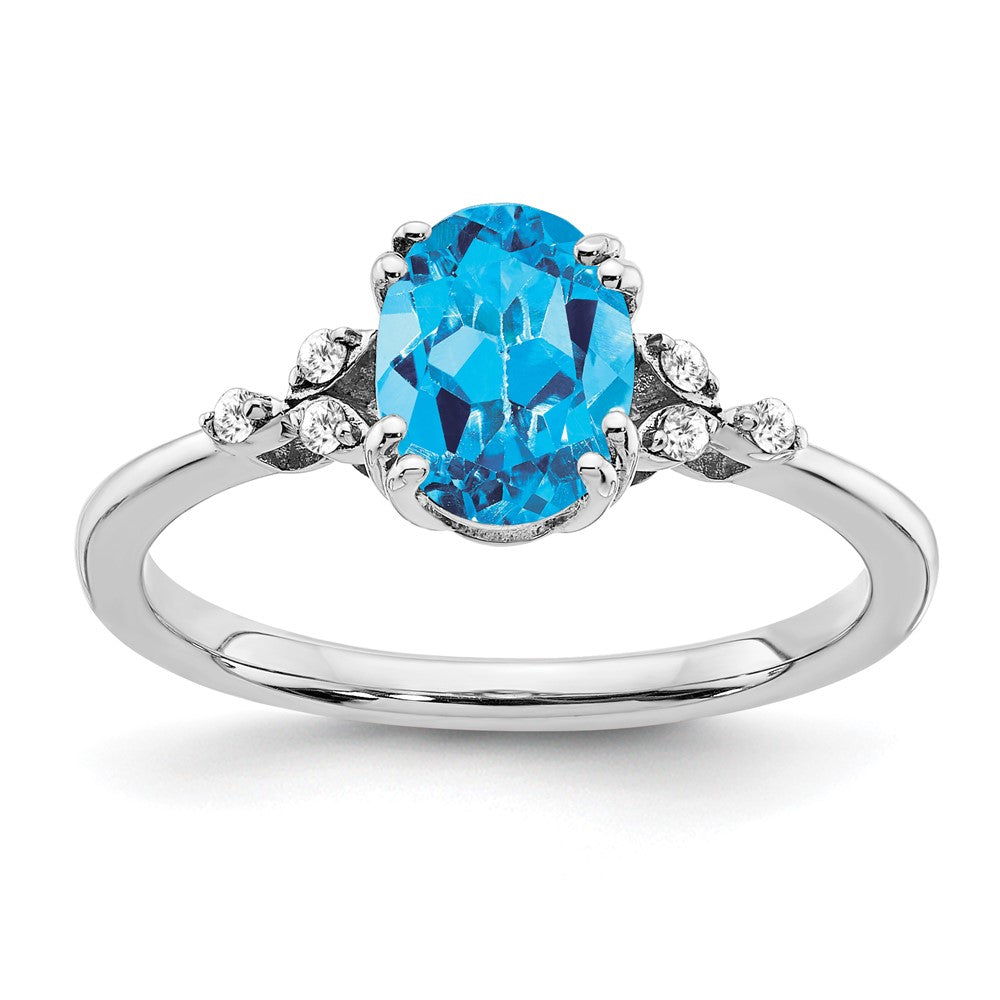 Sterling Silver Rhodium-plated Blue Topaz and Diamond Ring