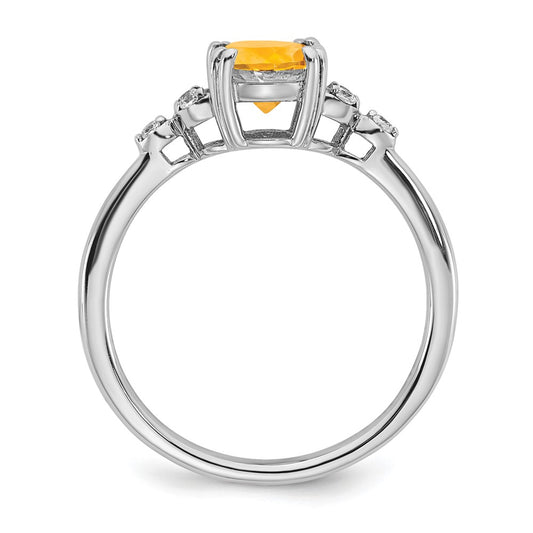 Sterling Silver Rhodium-plated Citrine and Diamond Ring