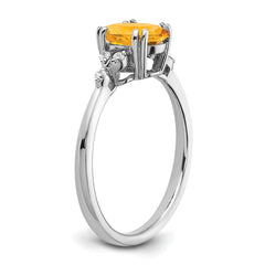 Sterling Silver Rhodium-plated Citrine and Diamond Ring