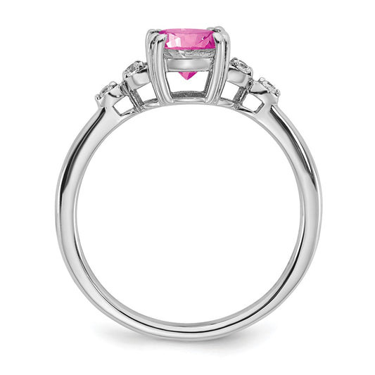 Sterling Silver Rhodium-plated Created Pink Sapphire/Diamond Ring