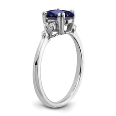 Sterling Silver Rhodium-plated Created Sapphire and Diamond Ring