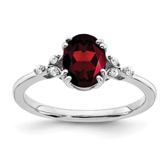 Sterling Silver Rhodium-plated Garnet and Diamond Ring