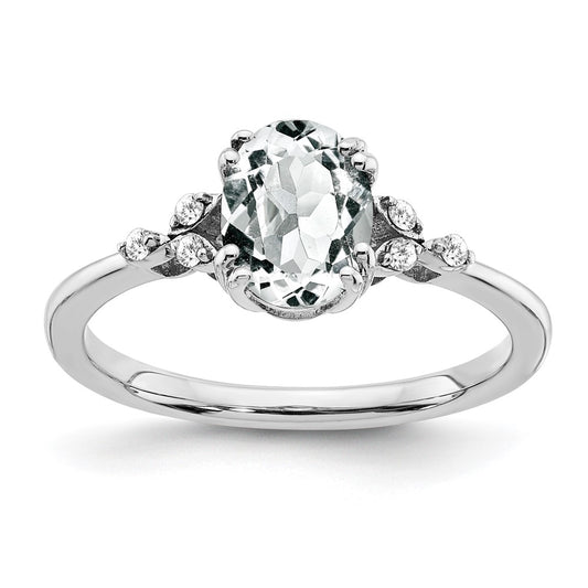 Sterling Silver Rhodium-plated White Topaz and Diamond Ring
