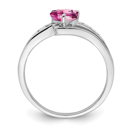 Sterling Silver Rhodium-plated Created Pink Sapphire and Diamond Ring