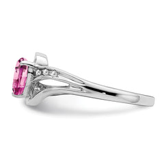 Sterling Silver Rhodium-plated Created Pink Sapphire and Diamond Ring