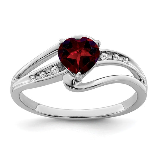 Sterling Silver Rhodium-plated Garnet and Diamond Ring