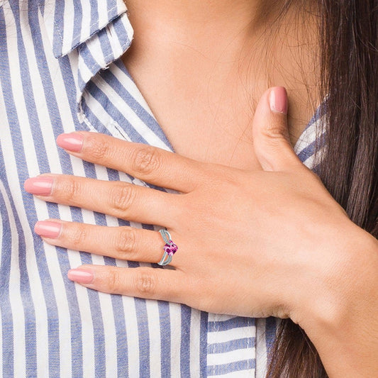 Sterling Silver Rhodium-plated Created Pink Sapphire and Diamond Ring
