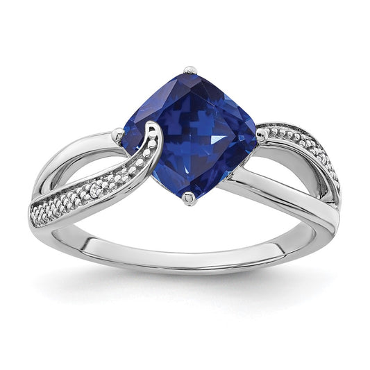 Sterling Silver Rhodium-plated Created Sapphire and Diamond Ring