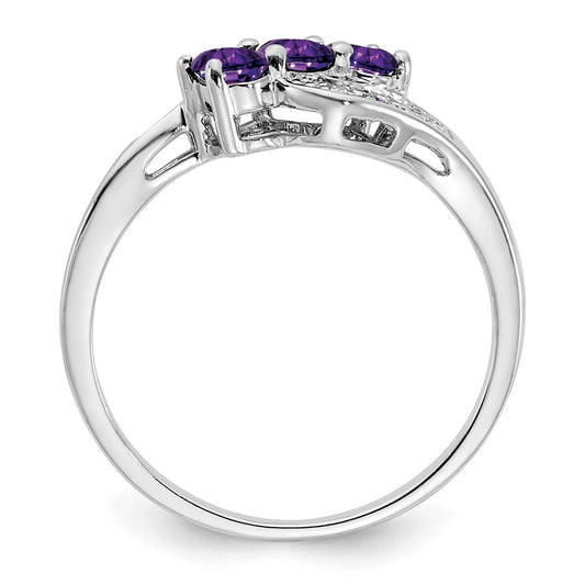 Sterling Silver Rhodium-plated Amethyst and Diamond Ring