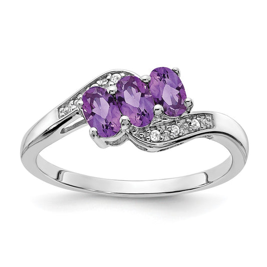 Sterling Silver Rhodium-plated Amethyst and Diamond Ring