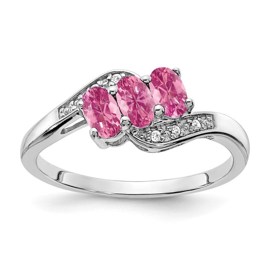 Sterling Silver Rhodium-plated Created Pink Sapphire and Diamond Ring